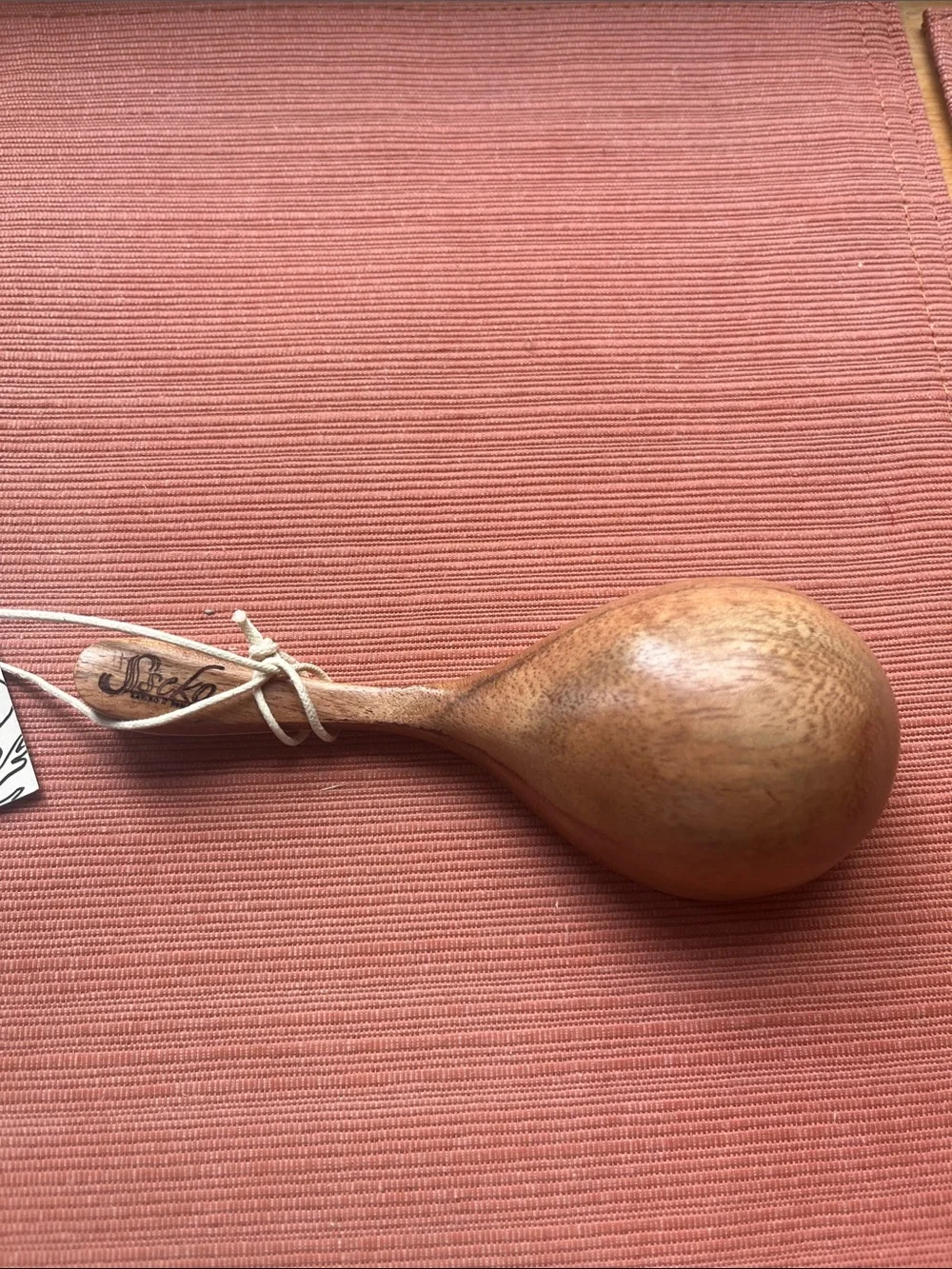 Sseko Pink and Natural Brown Handheld Wooden Scoop